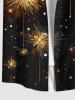 Chemise Boutonnée Feu D'Artifice de Noël Imprimé avec Poche Grande Taille à Paillettes - Noir XL
