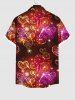 Plus Size Christmas Glitter Heart Fireworks Galaxy Print Button Pocket Shirt For Men -  