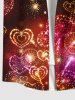 Plus Size Christmas Glitter Heart Fireworks Galaxy Print Button Pocket Shirt For Men -  