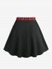 Plus Size Cross Chains Lace Up Plaid Print Patchwork Skirt -  