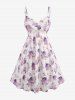 Plus Size Twist Buckle Grommets Ribbed Textured Top and Flower Printed Ruched Cami Dress -  