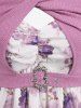 Plus Size Twist Buckle Grommets Ribbed Textured Top and Flower Printed Ruched Cami Dress -  