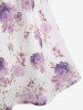 Plus Size Twist Buckle Grommets Ribbed Textured Top and Flower Printed Ruched Cami Dress -  