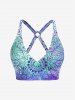 Plus Size Ethnic Printed Ombre O-ring Padded Three Piece Skirt Tankini Swimsuit -  