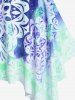 Plus Size Ethnic Printed Ombre O-ring Padded Three Piece Skirt Tankini Swimsuit -  