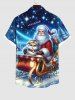 Plus Size Christmas Santa Claus Cat Sled Star Glitter 3D Print Buttons Pocket Shirt For Men -  
