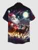 Plus Size Christmas Santa Claus Elk Moon Star Print Buttons Pocket Shirt For Men -  