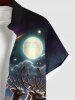 Plus Size Christmas Santa Claus Elk Moon Star Print Buttons Pocket Shirt For Men -  