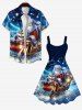 Robe Etoile Chat et Traîneau Imprimés de Noël de Grande Taille à Paillettes - Multi-A L