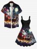 Robe Etoile Lune et Cerf de Noël Imprimés de Grande Taille - Noir 4X