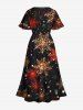 Robe Mi-Longue Fendue 3D Flocon de Neige de Noël Imprimé de Grande Taille à Paillettes - Noir 5X