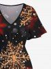 Robe Mi-Longue Fendue 3D Flocon de Neige de Noël Imprimé de Grande Taille à Paillettes - Noir 5X