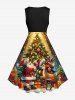 Plus Size Christmas Tree Light Ball Santa Claus Elk Print 1950s Vintage Dress -  
