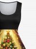 Plus Size Christmas Tree Light Ball Santa Claus Elk Print 1950s Vintage Dress -  