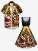 Plus Size Christmas Tree Light Ball Santa Claus Elk Print 1950s Vintage Dress -  