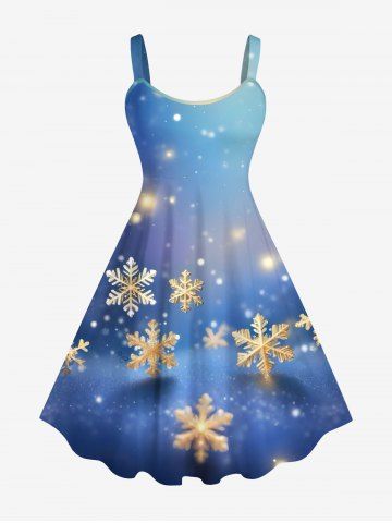 Robe Débardeur Ligne A Ombré Galaxie et Flocon de Neige de Noël Imprimés de Grande Taille à Paillettes - BLUE - 6X