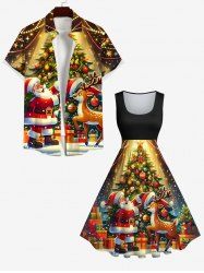 Christmas Tree Light Ball Santa Claus Elk Print Plus Size Matching Outfit For Couples -  