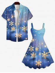 Christmas Snowflake Glitter Ombre Galaxy Print Plus Size Matching Set For Couples -  