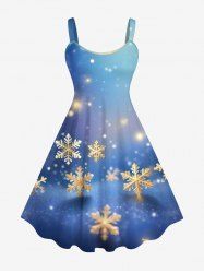 Robe Débardeur Ligne A Ombré Galaxie et Flocon de Neige de Noël Imprimés de Grande Taille à Paillettes - Bleu 2X