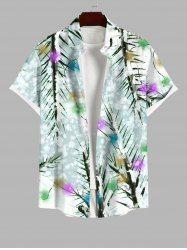 Plus Size Christmas Tree Light Snowflake Print Button Pocket Shirt For Men -  