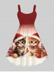 Plus Size Christmas Ball Light Cats Ombre Glitter 3D Print Tank Dress -  