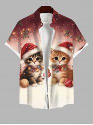Plus Size Christmas Ball Light Cats Ombre Glitter 3D Print Buttons Pocket Shirt For Men -  