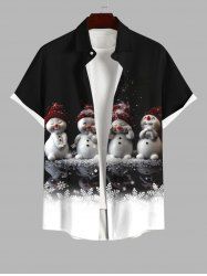 Chemise Flocon de Neige et Bonhomme de Neige Imprimés en Blocs de Couleurs avec Poche de Grande Taille pour Homme - Noir L