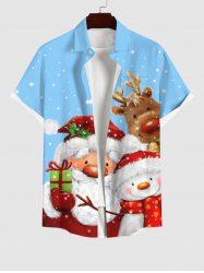 Plus Size Christmas Elk Santa Claus Gift Snowflake Print Button Pocket Shirt For Men -  