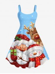 Robe Ligne A Flocon de Neige et Père Noël Imprimés de Grande Taille - Bleu 4X