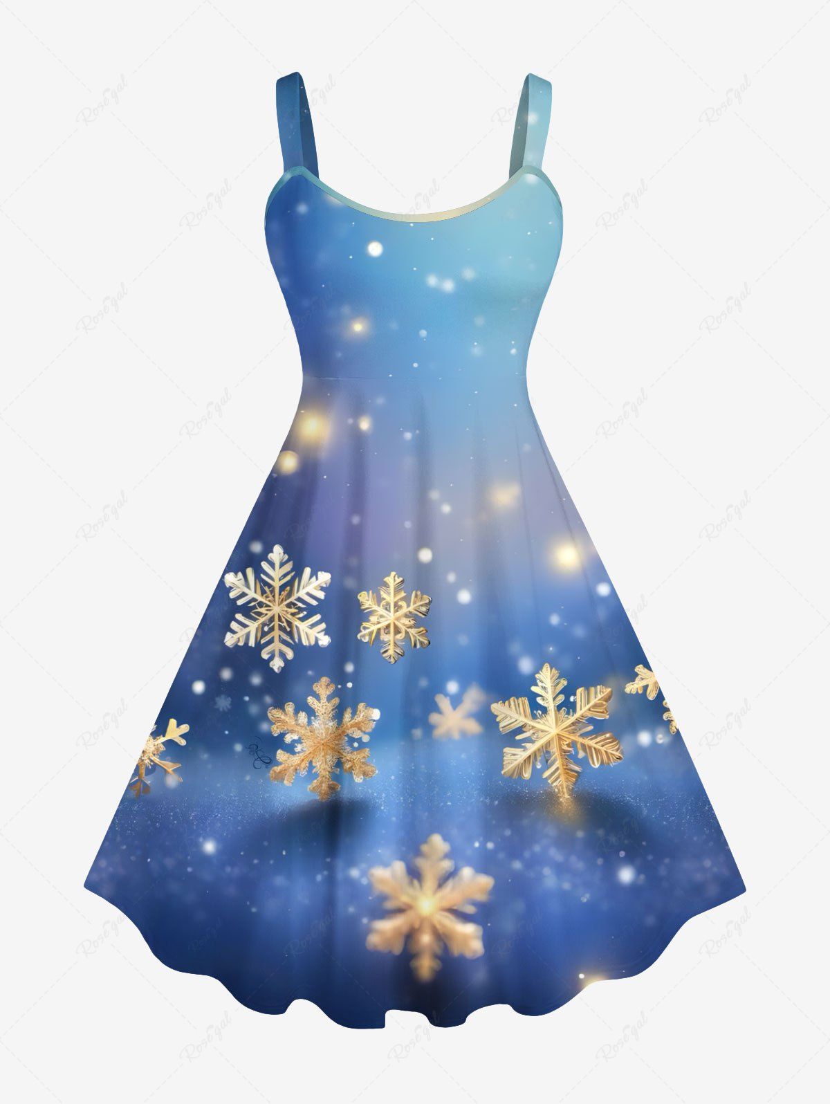 Robe Débardeur Ligne A Ombré Galaxie et Flocon de Neige de Noël Imprimés de Grande Taille à Paillettes Bleu 2X