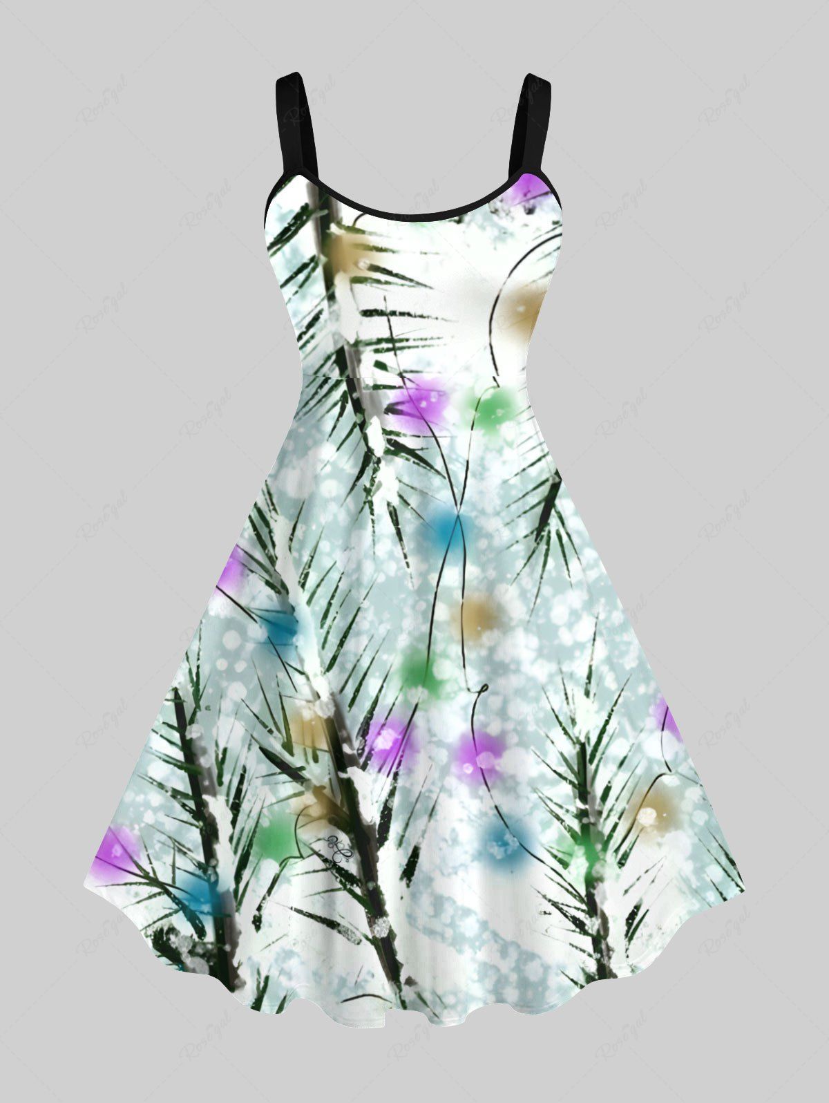 Robe Débardeur Ligne A Sapin de Noël et Flocon de Neige Imprimés de Grande Taille Multi-A M