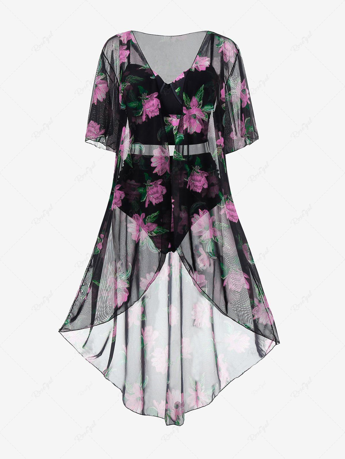Store Plus Size Underwire Floral Tankini Swimsuit With Cover Up Set  