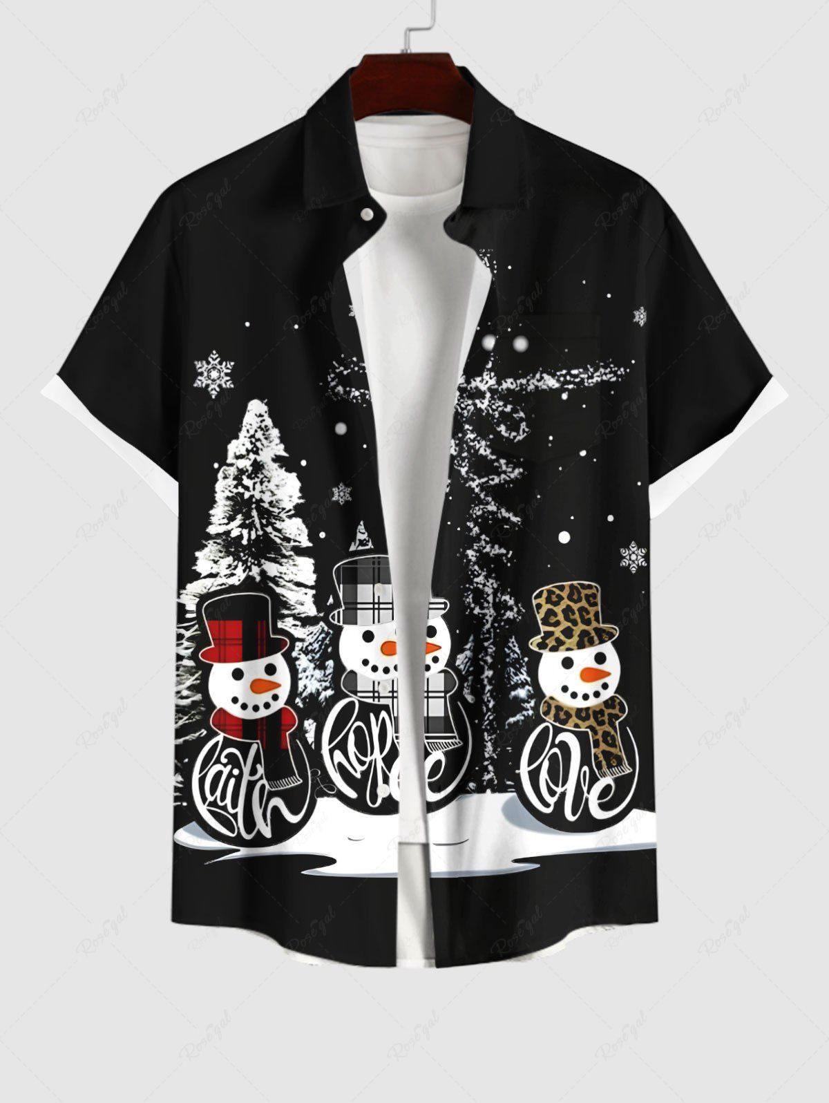 Chemise Imprimé Élément de Noël avec Poches Grande Taille Noir 2XL