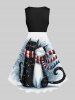 Ensemble Écharpe Assortis Imprimé Chat de Noël Grande Taille pour Couple - Multi-A 