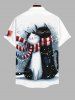 Plus Size Christmas Scarf Cat Lovers Print Button Pocket Shirt For Men -  