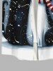 Plus Size Christmas Scarf Cat Lovers Print Button Pocket Shirt For Men -  