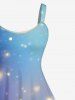 Robe Débardeur Ligne A Ombré Galaxie et Flocon de Neige de Noël Imprimés de Grande Taille à Paillettes - Bleu 2X