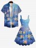 Robe Débardeur Ligne A Ombré Galaxie et Flocon de Neige de Noël Imprimés de Grande Taille à Paillettes - Bleu 2X