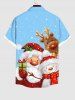 Plus Size Christmas Elk Santa Claus Gift Snowflake Print Button Pocket Shirt For Men -  