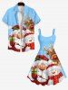 Robe Ligne A Flocon de Neige et Père Noël Imprimés de Grande Taille - Bleu 4X
