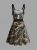 Mini Robe Camouflage Ceinturée Branche D'Arbre Feuille sans Manches - Vert profond XL | États-Unis 16