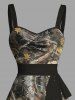 Mini Robe Camouflage Ceinturée Branche D'Arbre Feuille sans Manches - Vert profond XL | États-Unis 16