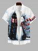 Plus Size Christmas Scarf Cat Lovers Print Button Pocket Shirt For Men -  