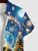 Plus Size Christmas Tree Santa Claus Fireworks Snowflake Moon Gift Box Glitter 3D Print Buttons Pocket Shirt For Men -  