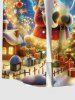 Plus Size Christmas Tree Santa Claus Fireworks Snowflake Moon Gift Box Glitter 3D Print Buttons Pocket Shirt For Men -  