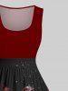 Robe Vintage Bonhomme de Neige Flocon de Neige et Neige Imprimés en Blocs de Couleurs de Grande Taille - Rouge M