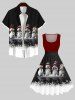 Robe Vintage Bonhomme de Neige Flocon de Neige et Neige Imprimés en Blocs de Couleurs de Grande Taille - Rouge L