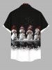 Plus Size Christmas Snowman Snowflake Colorblock Print Buttons Pocket Shirt For Men -  