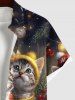 Chemise Imprimé Chats Lumière et Boules de Noël avec Boutons Grande Taille pour Hommes - Noir 2XL