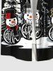 Plus Size Christmas Tree Snowman Snowflake Cross Print Buttons Pocket Shirt For Men -  